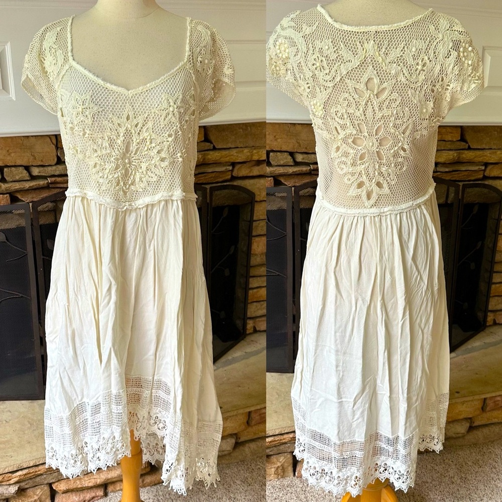 Free People boho beaded crochet open back dress size medium